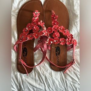 Size 8, flat coral color sandals. Rue21